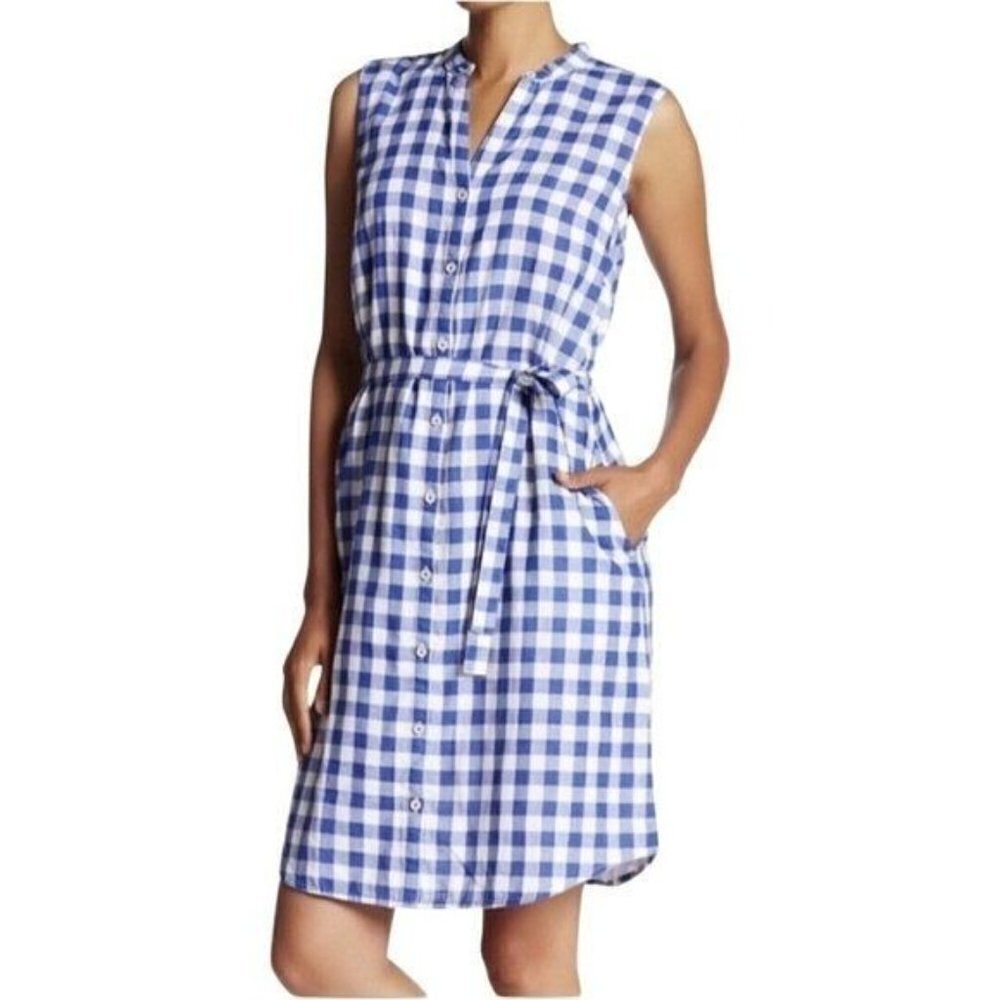 Tommy Bahama Blue And White Gingham Print Button Front Sleeveless Dress Size XXS